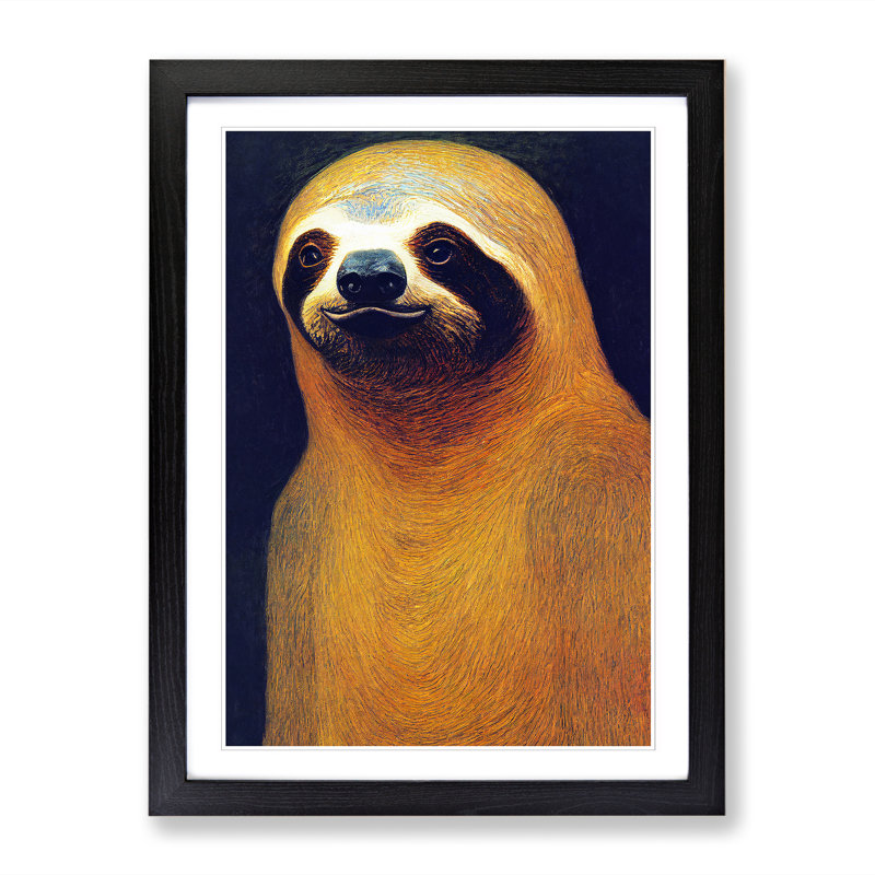 Sloth - Single Picture Frame Painting, 64cm H x 46cm W x 2cm D, Oak