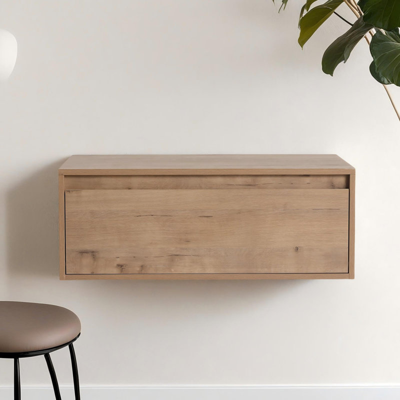 30-Inch Floating Bathroom Vanity Cabinet In Imitative Oak Finish, Soft-Close Drawer (Vanity Only, Without Sink)
