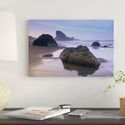 " Sea Stack and Boulders at Meyers Creek Beach, Oregon " Graphic Art Print