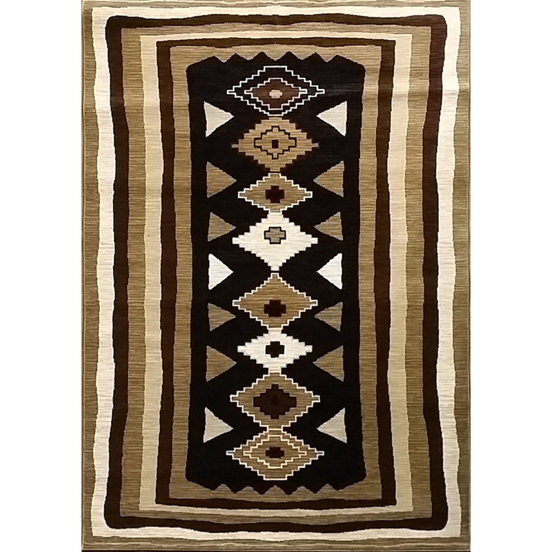 Tapis noir à motif géométrique Mertens, 5 pi 3 po x 7 pi 2 po