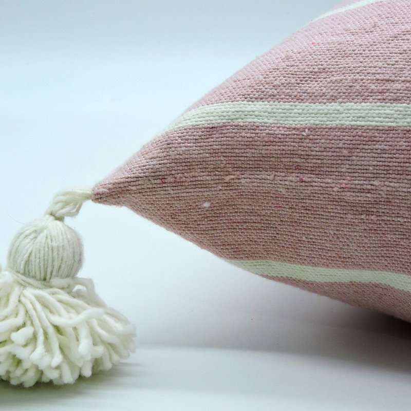 Square Indoor/Outdoor Pillow Cover, Baby Pink/White