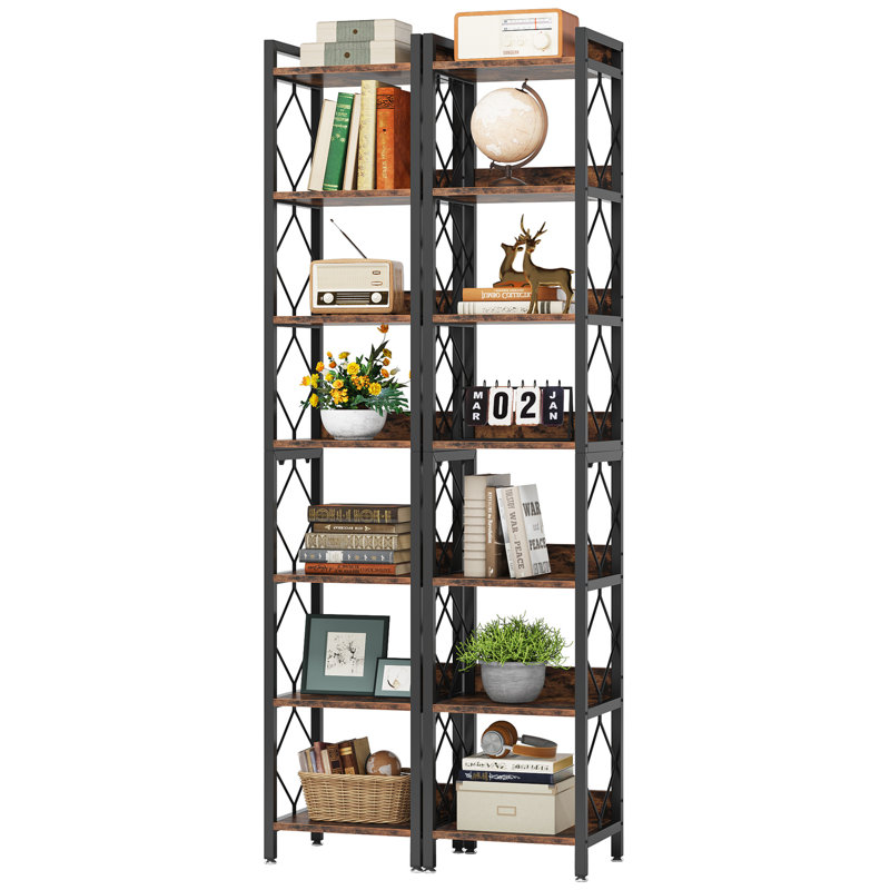 Pottersmoor 79" H Etagere Corner Bookcase, (7 Shelves) 79" H x 27" W x 13" D, Rustic Brown