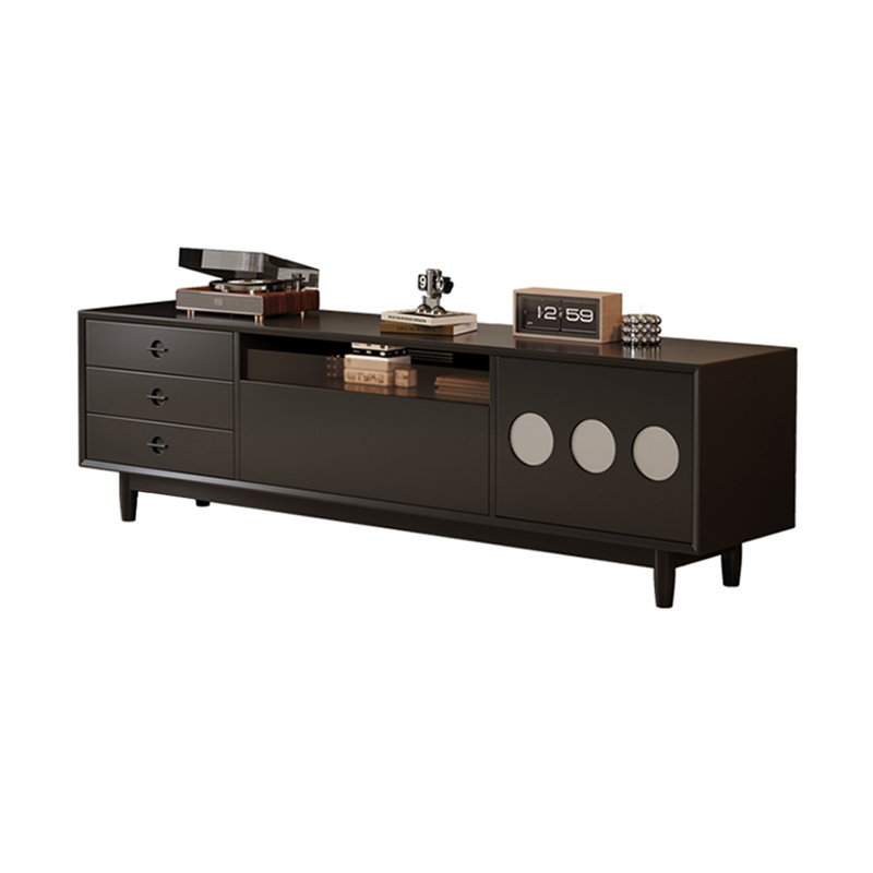 Meuble télé en bois de noyer de style français rétro, H 22,04 po x L 59,05 po x l 15,75 po, Noir
