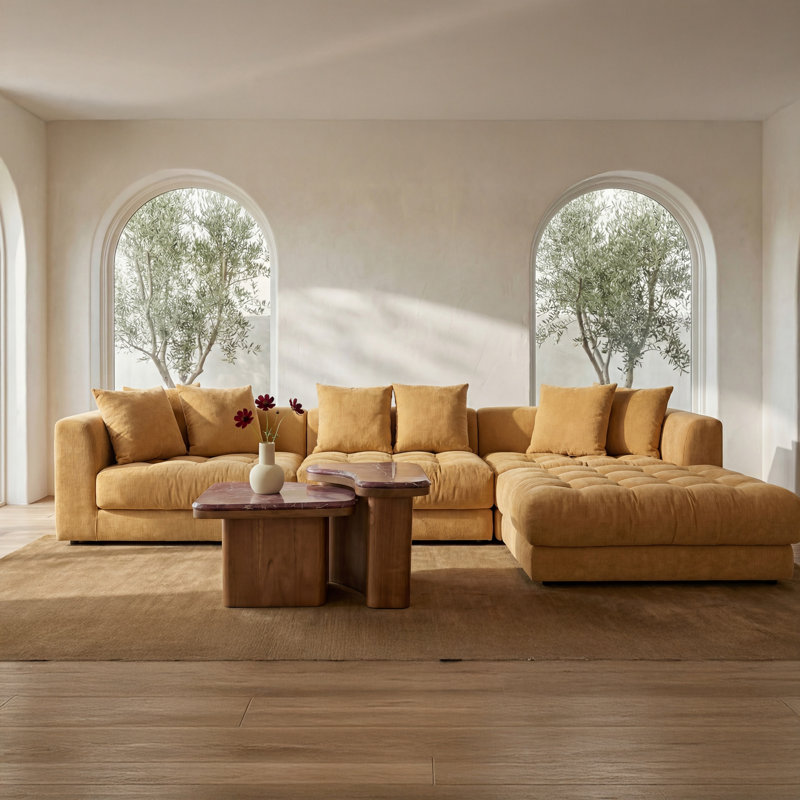 Davie Lounge Modular Sectional Olive, Yellow Polyester, 30.7" H x 147.5" W x 87" D