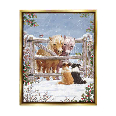 «Poneys & Dogs Winter Farm Scene» par Pip Wilson, peinture