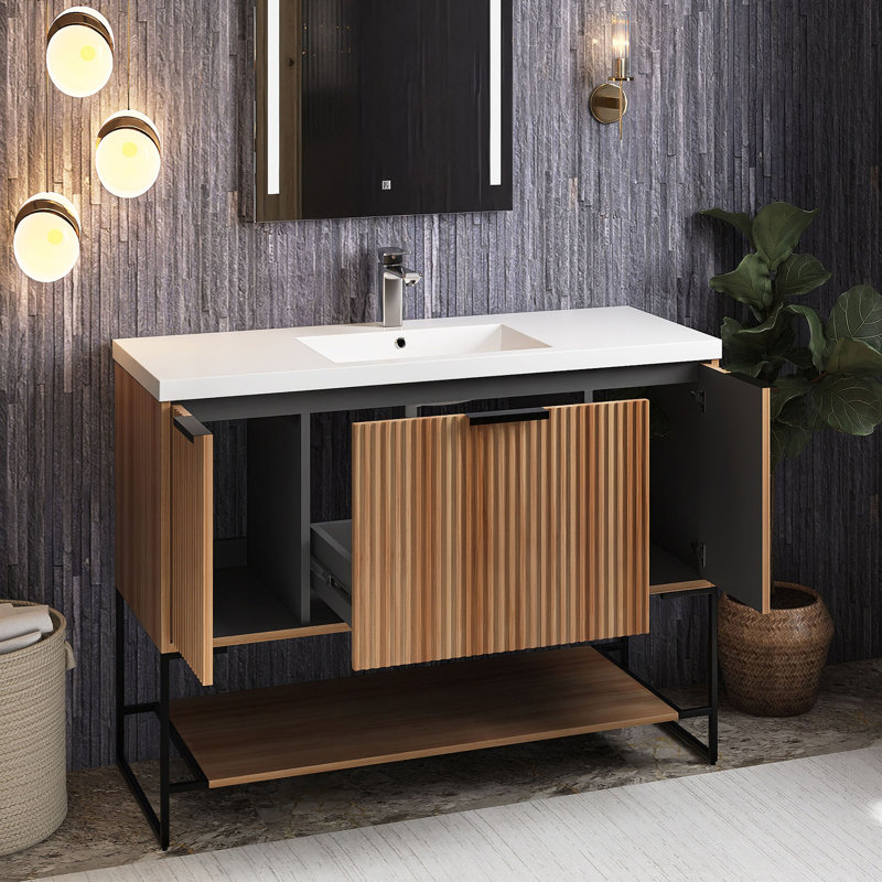 Abisola 48" Single Sink Freestanding Bathroom Vanity with Top, Maple