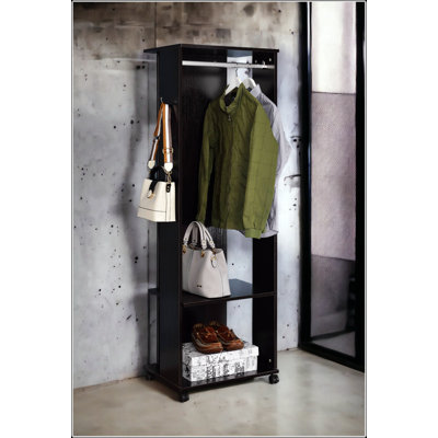 Porte-manteau Kolen au fini espresso avec patères et banc de rangement, idéal pour des entrées organisées et élégantes.