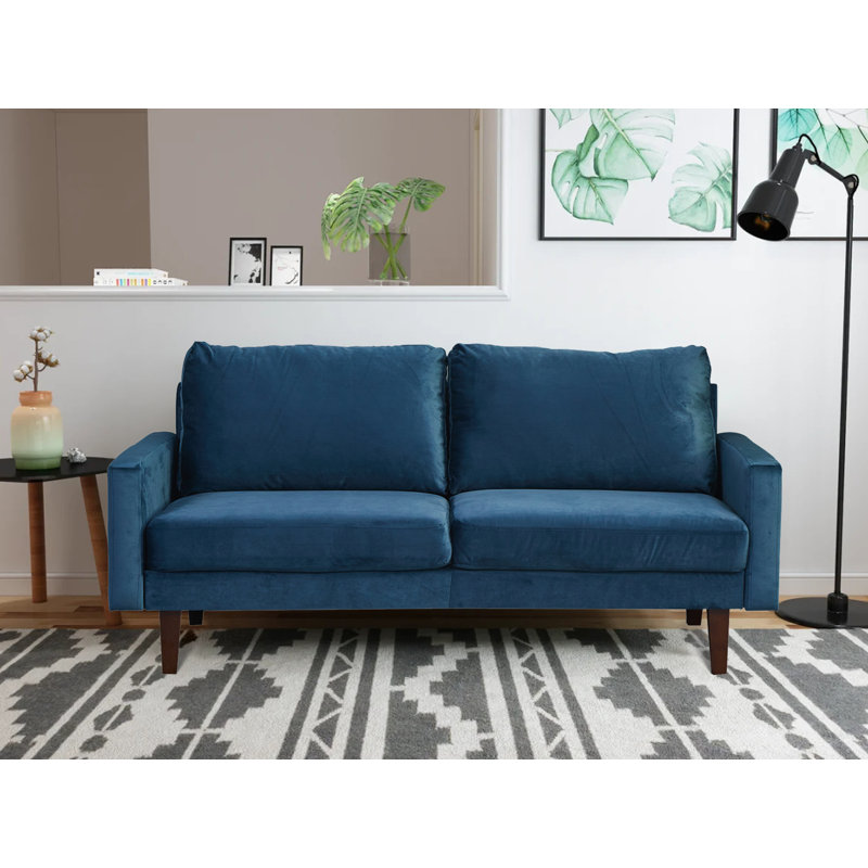 Square Arm Loveseat, 35" H x 71" W x 33" D, Prussian Blue Velvet