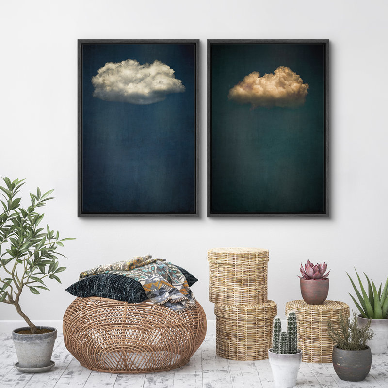 «Green Navy Dark Sky Clouds Collage Abstract Minimalist», ensemble de 2 reproductions sur toile, Noir, H 36 po x l 24 po