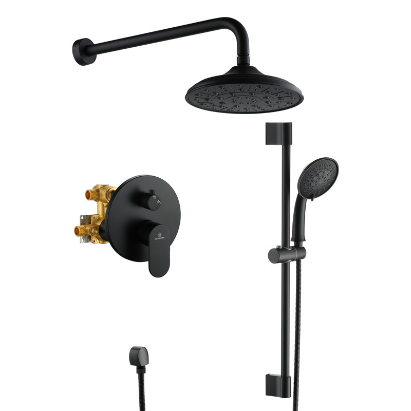 Matte Black Adjustable Multi-Head Rain Shower System with Handheld