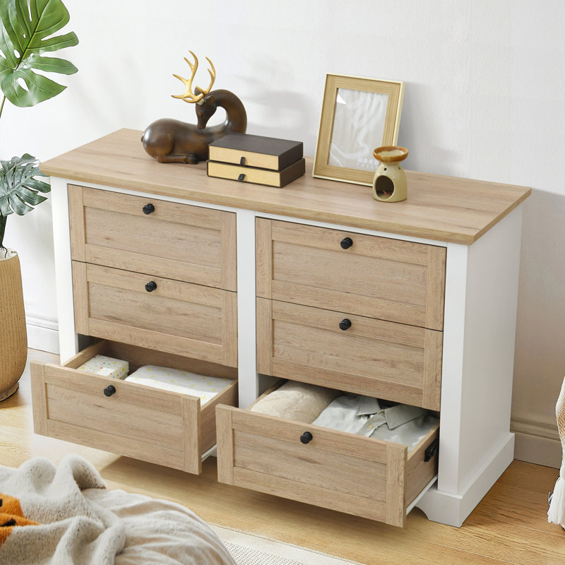 Jaymarion 6 Drawer Master Chest with Drawer Lock, Oak/White
