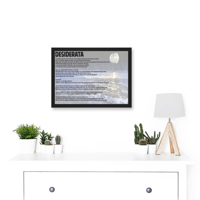 Desiderata Ehrmann Go Placidly Amid Noise Haste Quote Typography - Single Picture Frame Print