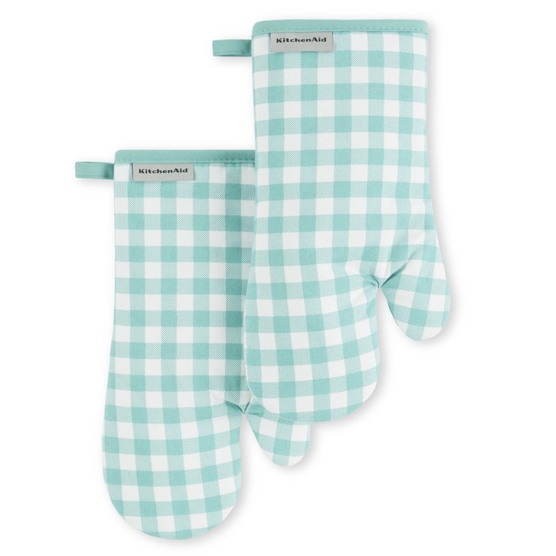 KitchenAid Gingham Oven Mitt 2-Pack Set, 7" x 13", Dark Blue