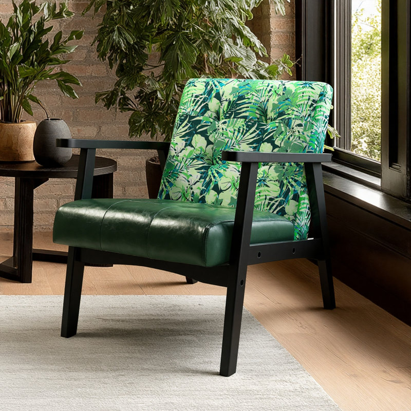 Fauteuil d'appoint moderne Mid-Century capitonné à motif floral, Vert