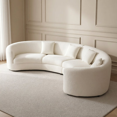 140'' Semicircular Curved Sectional Sofa , Beige Boucle Upholstered, Oversized Loveseat, 2-Piece Modular Curve Couch