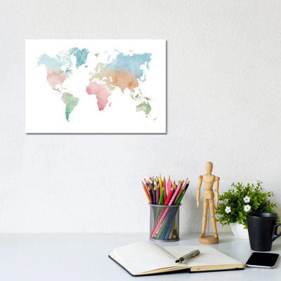 Watercolor World Map - Pastels Colors par Nouveau Prints - Giclée sur toile tendue avec châssis