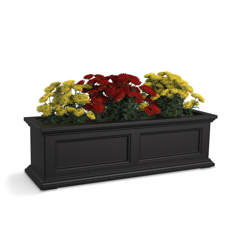 The Anastasiya Resin Window Box Planter with Water Reservoir, Black, 10.8" H x 36" W x 11" D