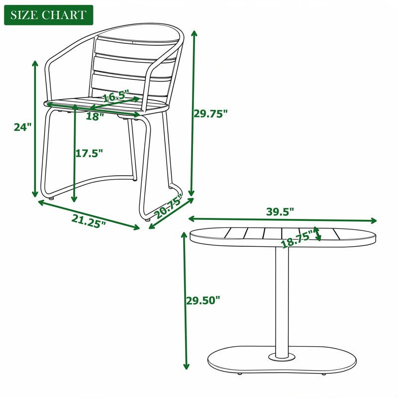 Modern 3-Piece Outdoor Bistro Set with Oval Table, Iron Frame, Slat Chairs and Matte Finish, Teal