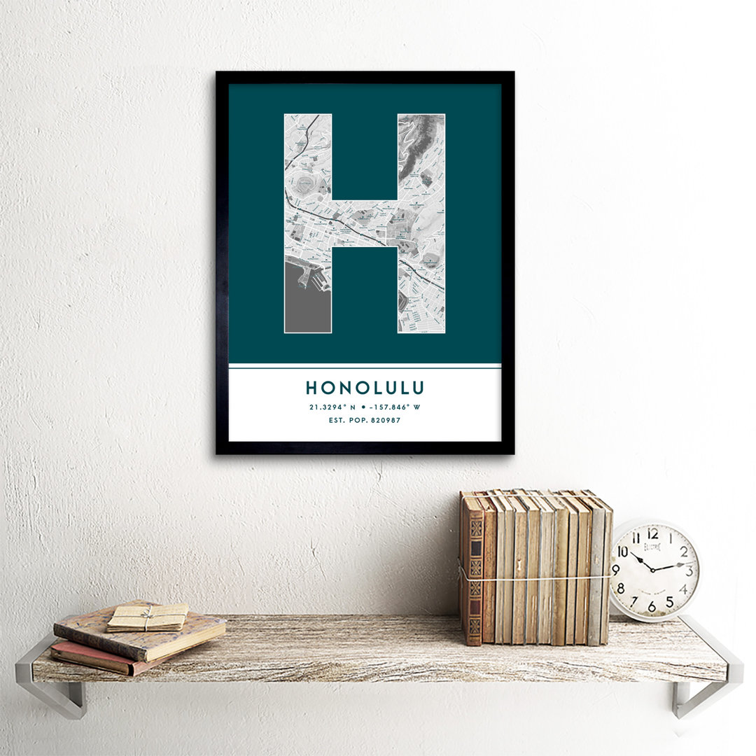 Honolulu City Map Honolulu Hawaii United States City Map Teal - Single Picture Frame Typography