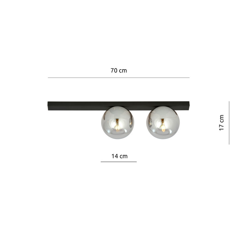 Glass Flush Mount, 22cm H x 36cm W x 10cm D, Graphite