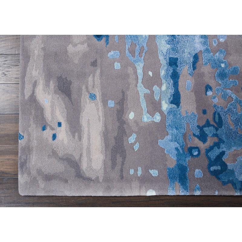 Machen Abstract Handmade Tufted Blue/Grey Area Rug, Rectangle 3'9" x 5'9"