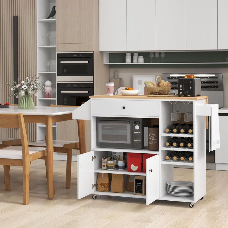 Rozalyn Wood Kitchen Island, Natural/White