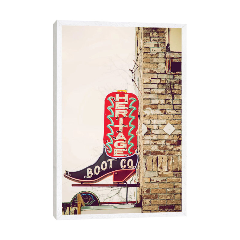 Austin Neon by Ann Hudec - Print on Canvas, 66.04cm H x 45.72cm W x 3.81cm D, White Framed