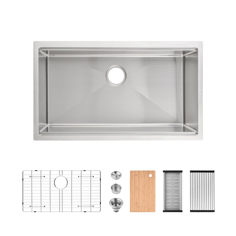 Évier de cuisine 33 po x 19 po multifonctionnel encastrable en acier inoxydable S304, Gris foncé
