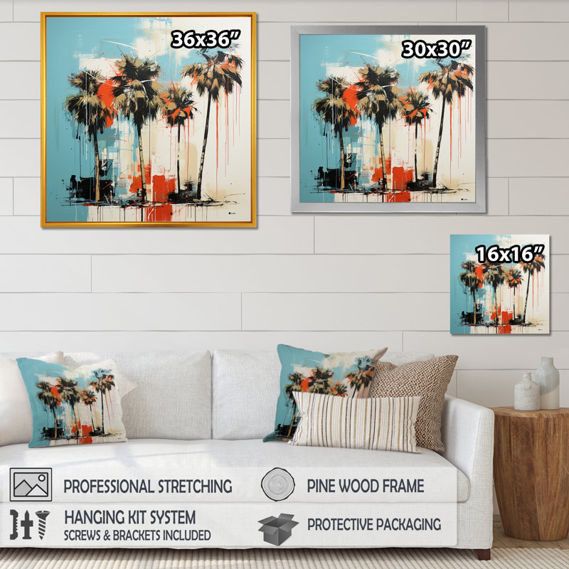 Harmonie de palmier noir de Floride - art mural Floride, Cadre simple argenté, H 30 po x l 30 po x P 1,5 po