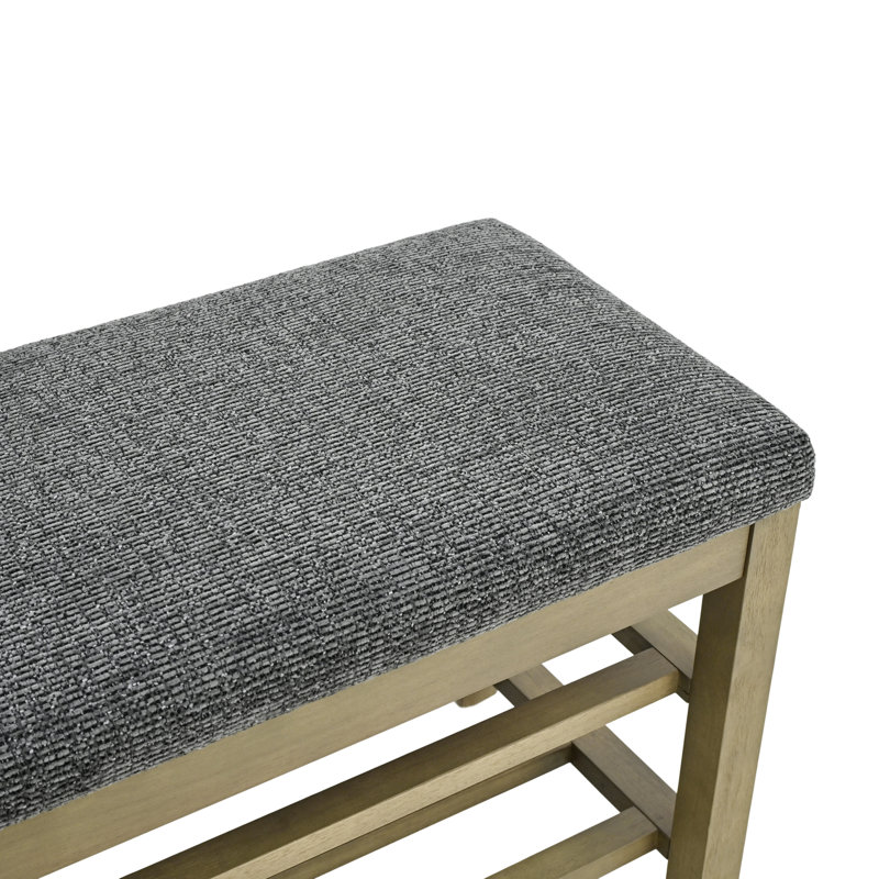 Banc de rangement rembourré avec range-chaussures à deux niveaux, Noir