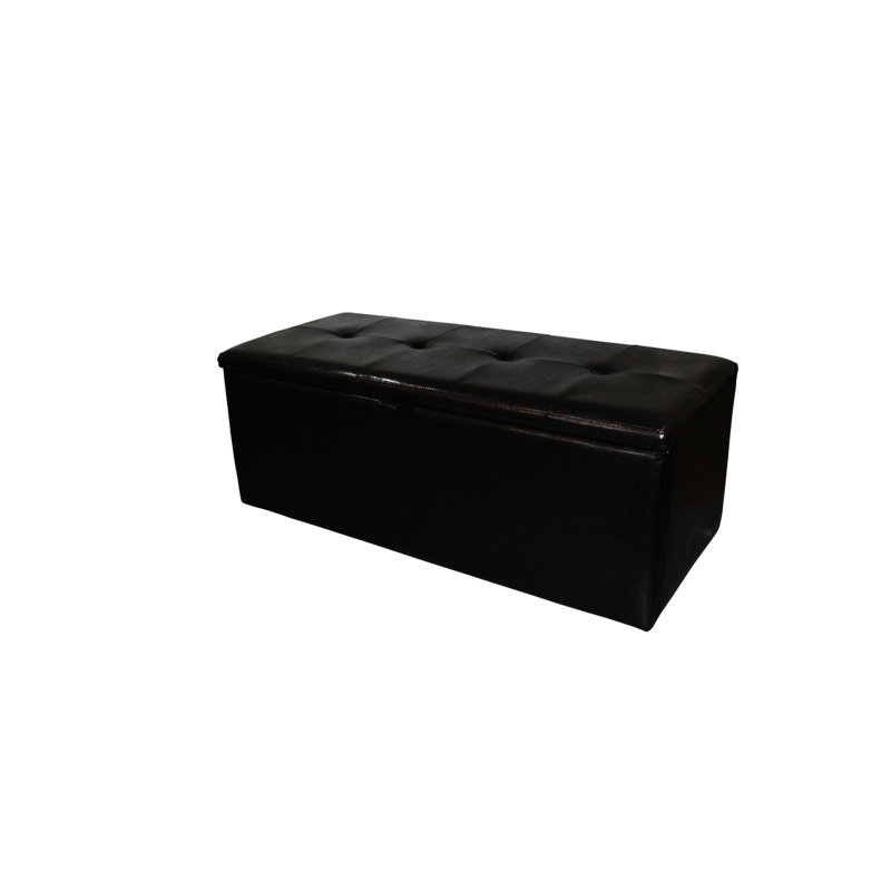 Banc de rangement rembourré en cuir brun de 18,5 po de hauteur, poignée avant, charnière simple pour plus de stabilité, rangement de 38,5 po de long, pieds de 2 po x 3,5 po, poids du produit 46 po, profondeur de 40 po, poids du colis de 52 po