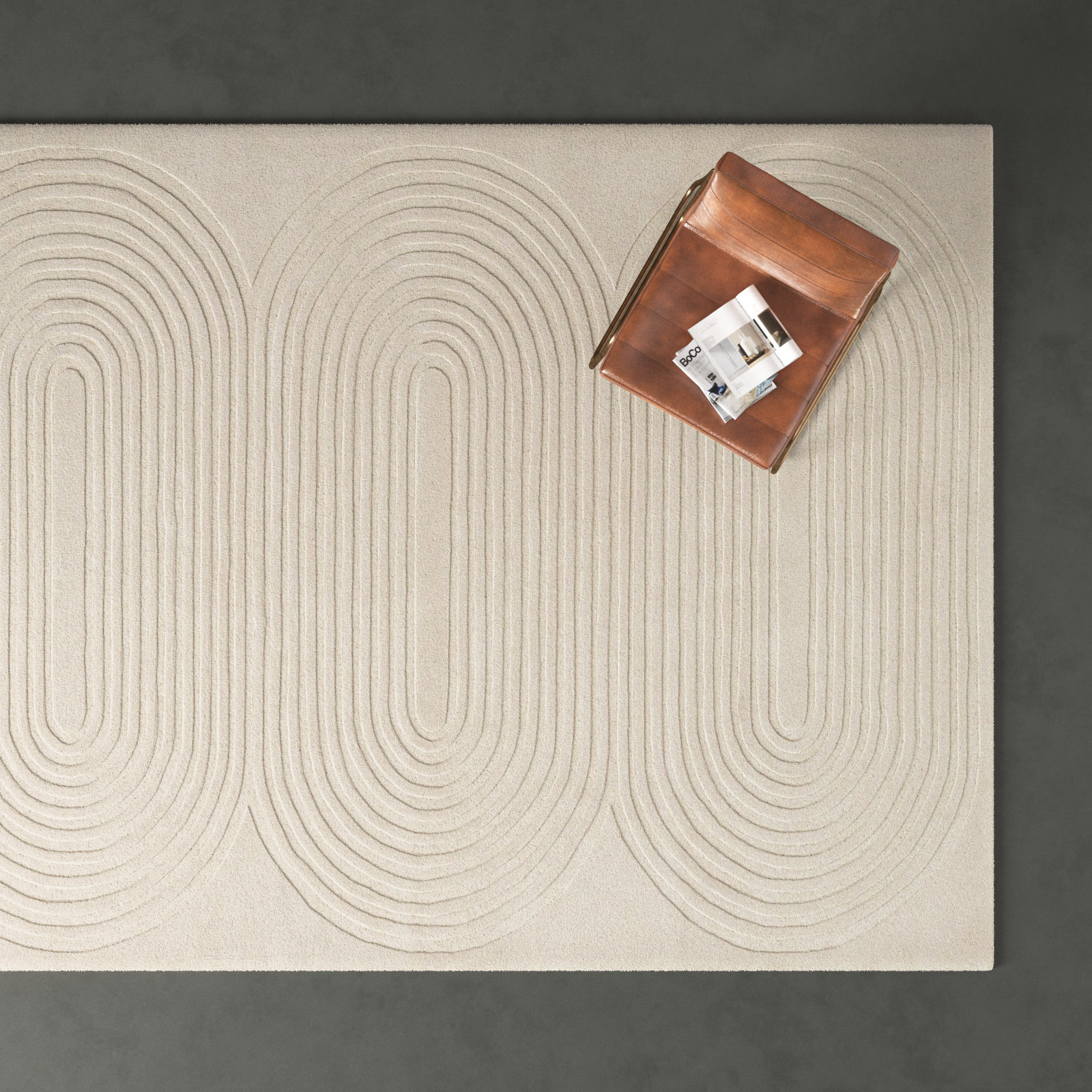 Tillie Ivory Hand-Tufted Geometric Wool Rug, Rectangle 5' x 8'