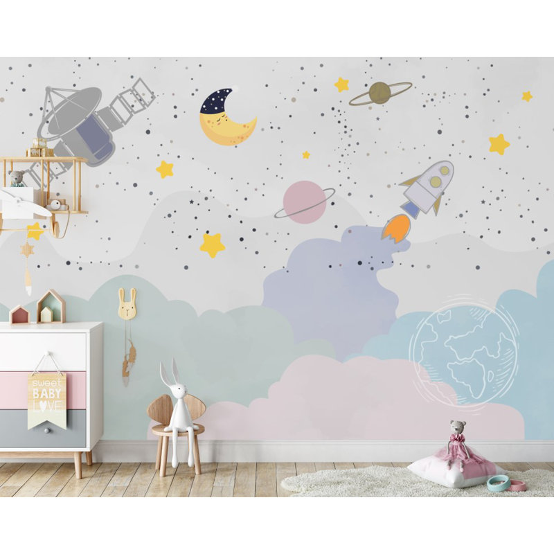 Papier peint mural pour enfants, espace, planète, L 94,92 po x l 143 po