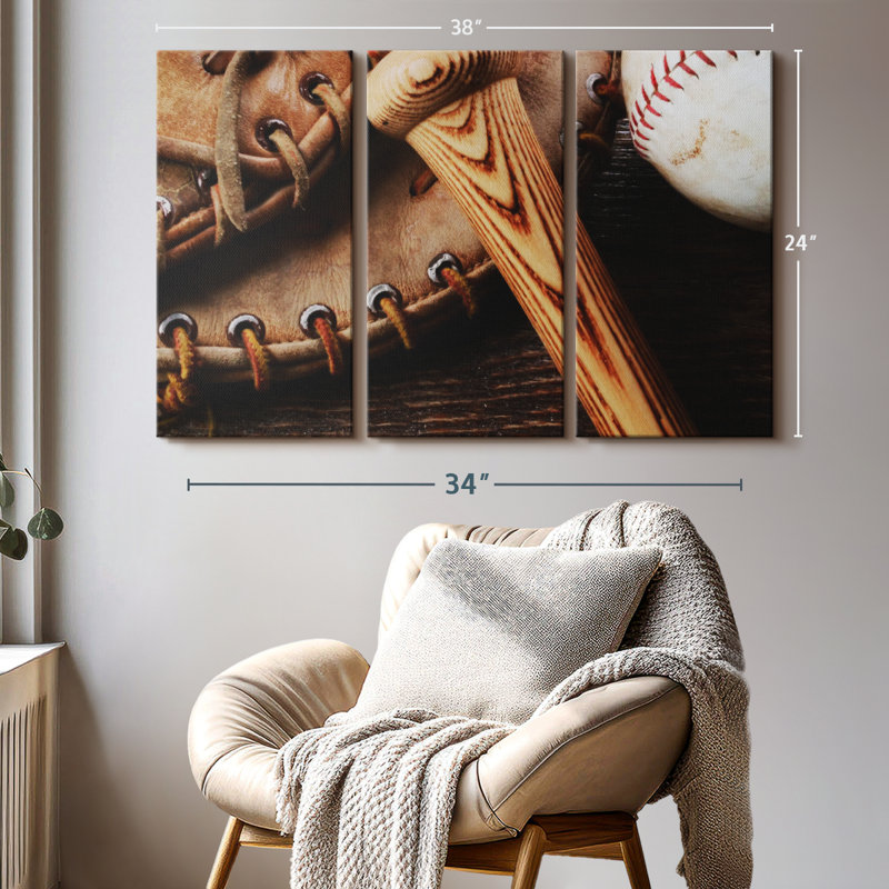 «Old Baseball Stuff» sur toile, H 24 po x l 38 po x P 1,25 po