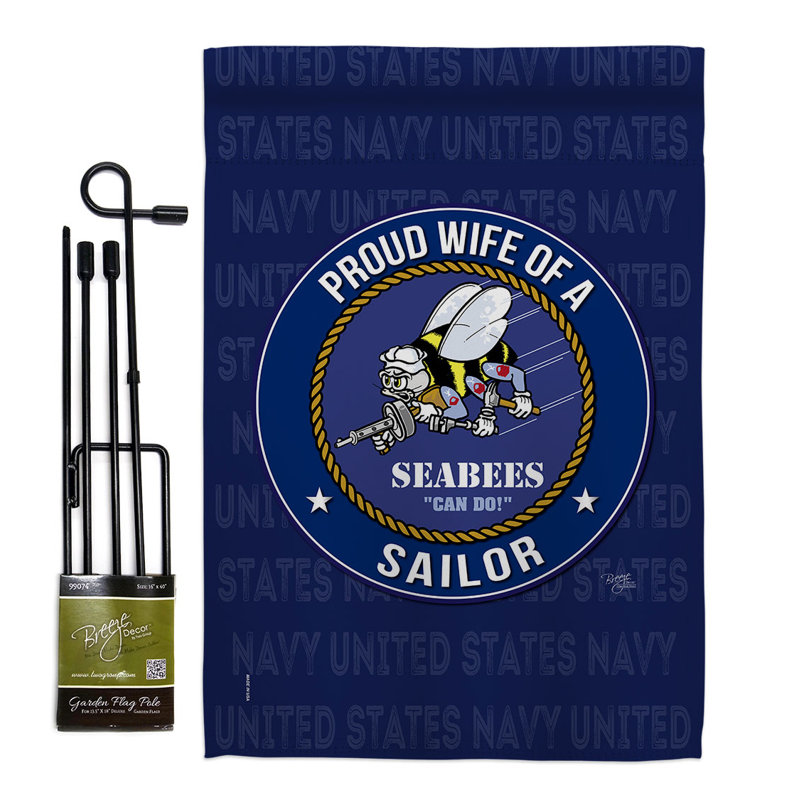 2 côtés 19 po x 13 po Ensemble de drapeaux de jardin Seabees Proud Wife