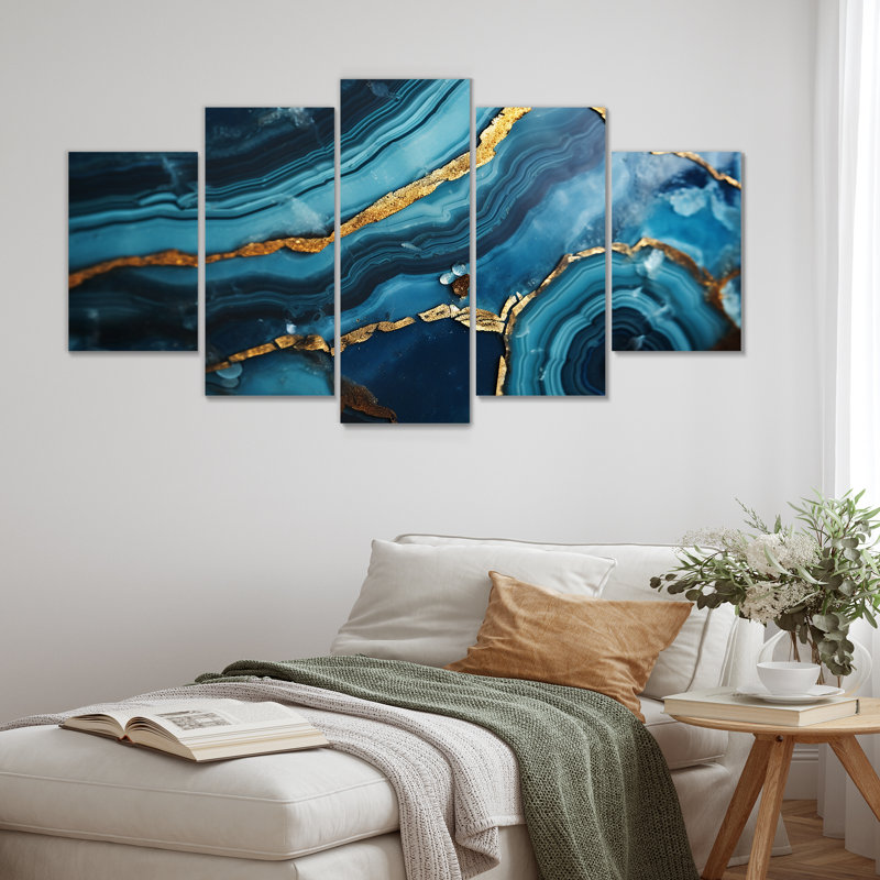 Novalee - Marbre, art mural sur toile, 5 pièces, H 32 po x l 60 po