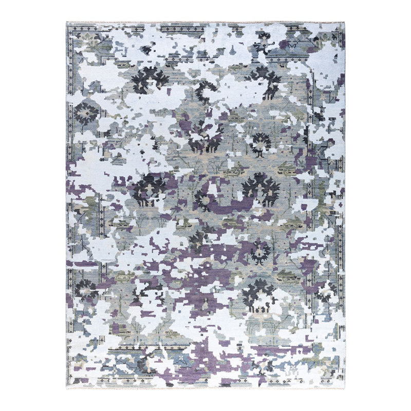 Tapis moderne fait à la main de conception unique - gris, 7 pi 10 po x 10 pi 3 po