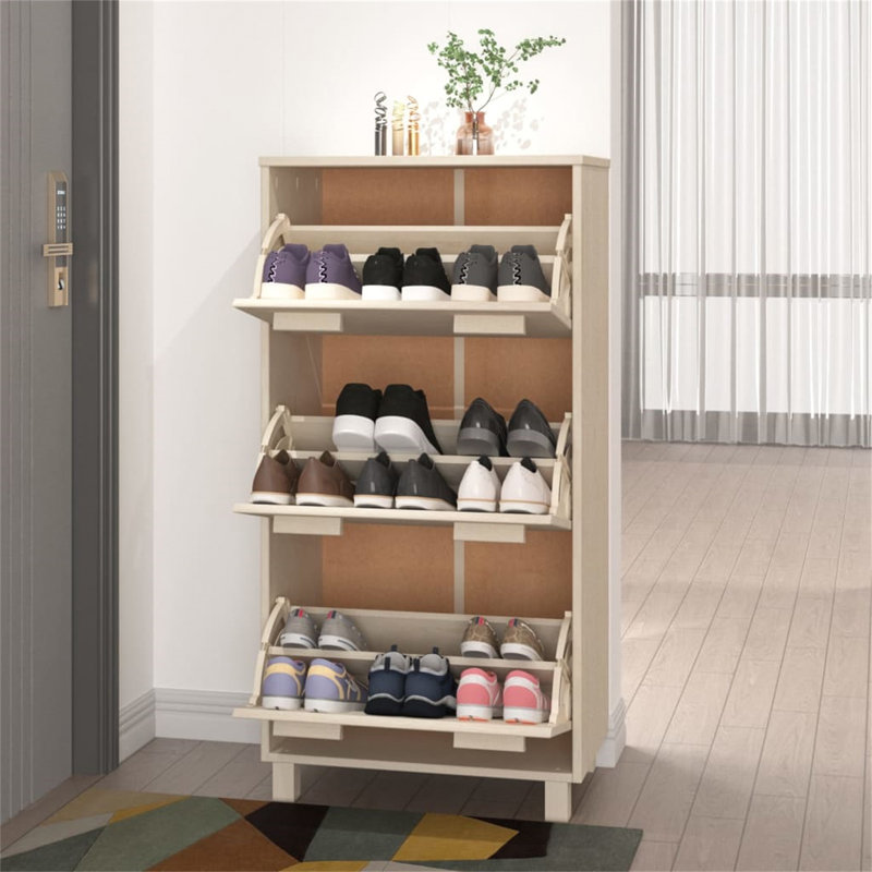 18 Pair Flip Down Shoe Storage, Honey Brown