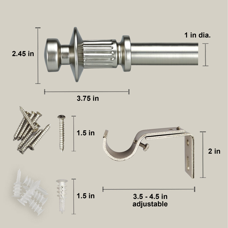 Adjustable 1''diameter Single Curtain Rod Set, 36" - 72"