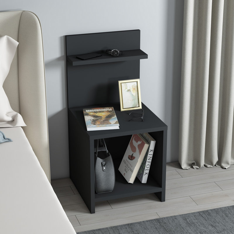 Stylish Nightstand with Wall-Mount Option, Anthracite Color, 14.0 x 28.3 x 14.7 inches | 100% Chipboard Construction, Durable and Modern Design | Ideal for Bedroom Storage & Decor, Functional and Elegant