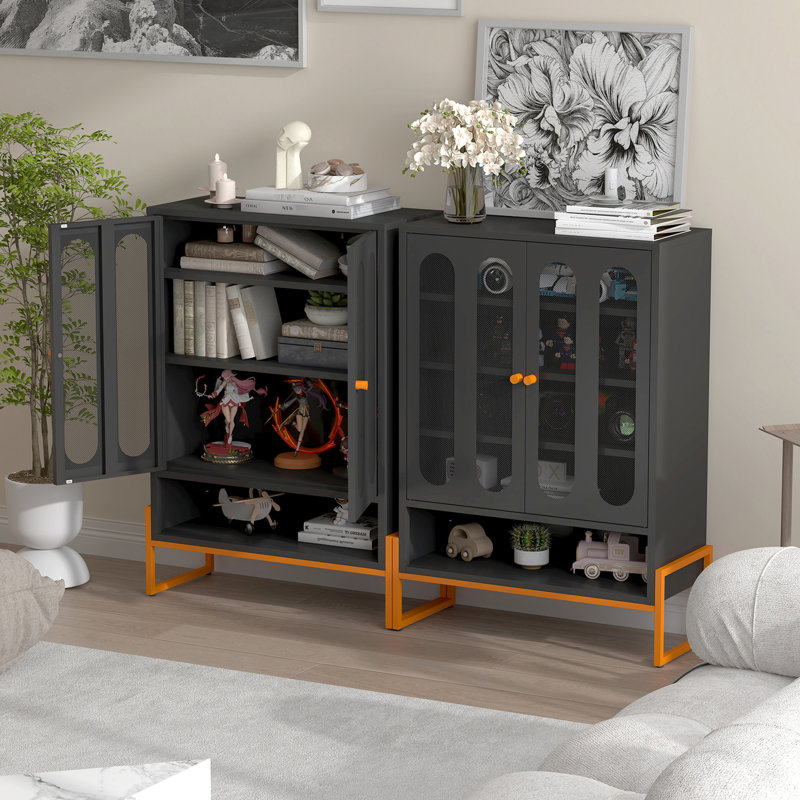 Double - Sided Mesh Door Shoe Cabinet With 5.9" High Standing Foot, Adjustable Partitions For Custom Storage Plans, Hollow Base Sweeping Robot Access, Powder Coated Black Metal, Modern Freestanding