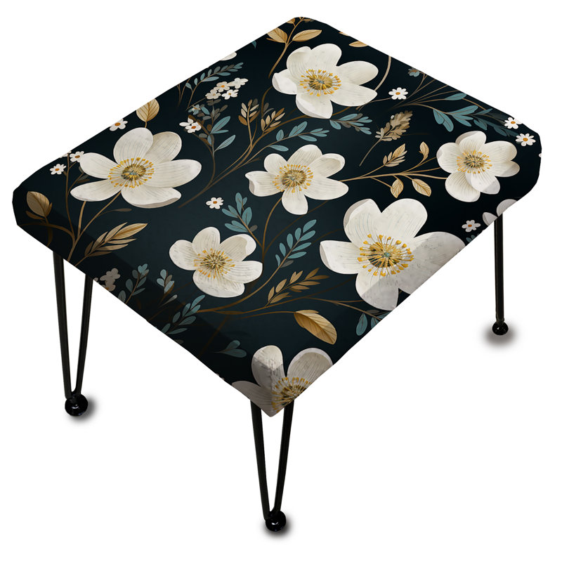 Mystic White And Teal Splendor Gardens - Floral Rectangle Ottoman