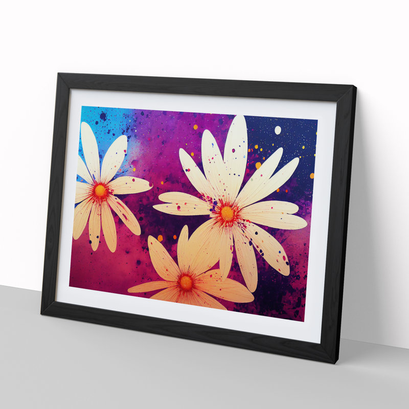 Daisy Flower Splash Vol.6 Abstract - Single Picture Frame Print, 46cm H x 64cm W x 2cm D, Black