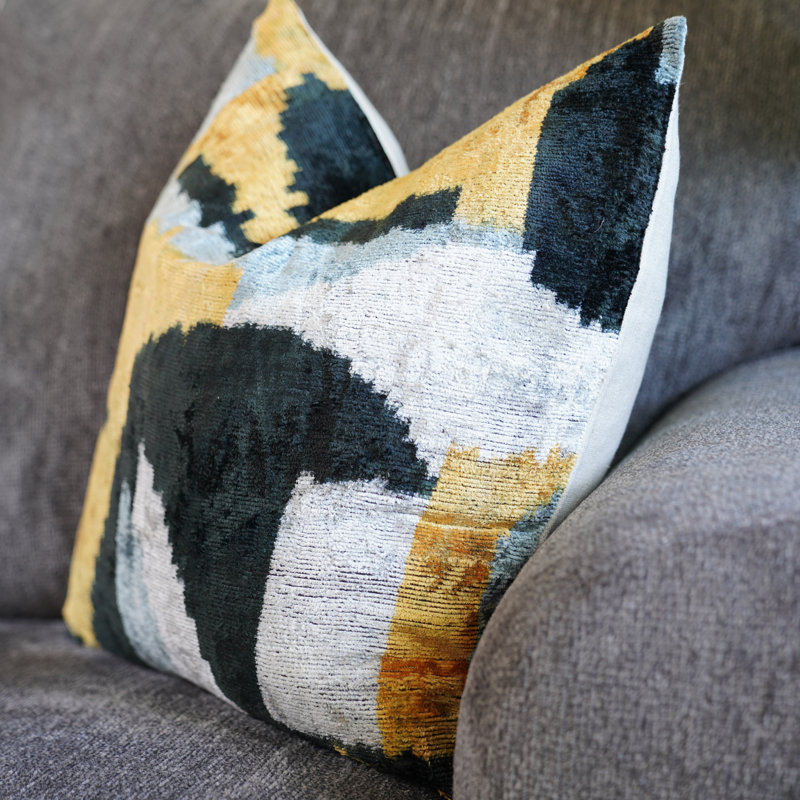 Housse et insert de coussin carré en soie / velours, Abstrait, H 20 po x l 20 po