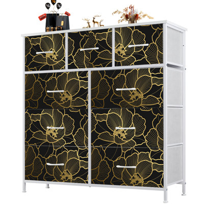 Commode avec 9 tiroirs en tissu, commode haute pour chambre à coucher, commode à grandes tiroirs pour le salon