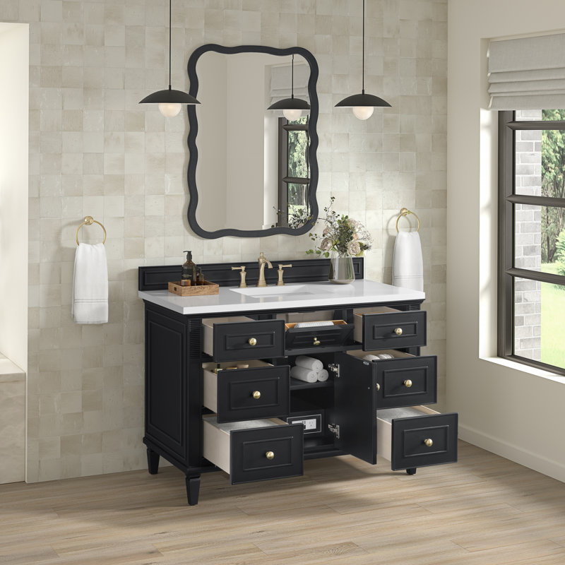 Lorelai 48'' W Single Vanity, Black Onyx, 8" Widespread, White Zeus Quartz