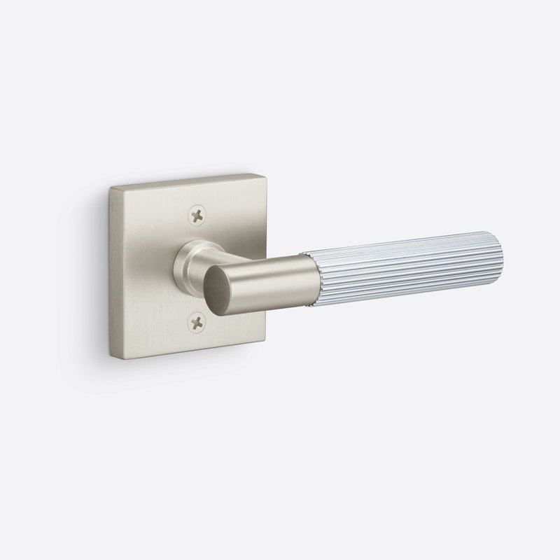 Fausse rosette carrée Aspra, poignée droite moletée, Nickel satiné / Chrome, Faux bouton simple