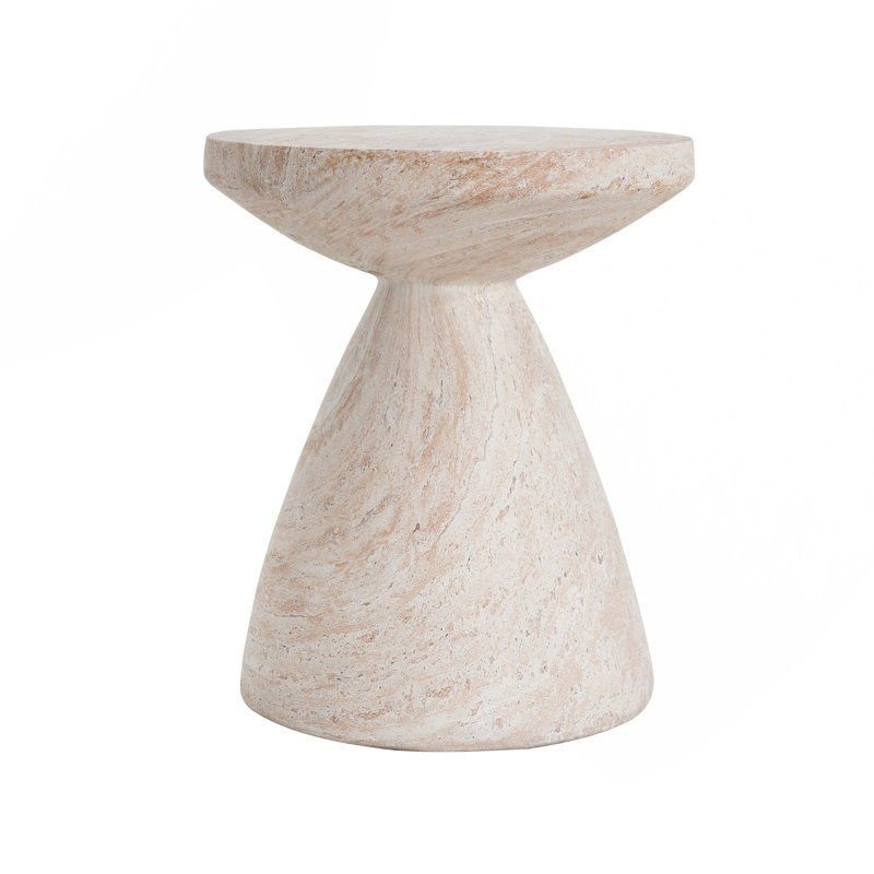 Outdoor/Indoor Lightweight Concrete Side Table,Travertine Finish