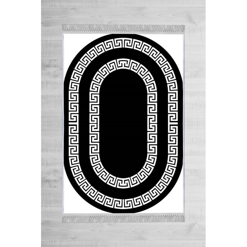 Tapis oriental noir / blanc Jerrie, Rectangle 4 pi 7 po x 7 pi 3 po