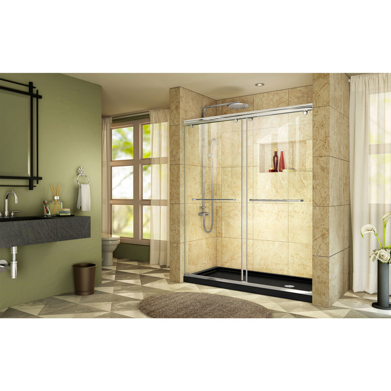 Charisma 60" W x 34" D x 78.75" H Frameless Rectangle Sliding Shower Enclosure with Base Included, Right Hand Drain